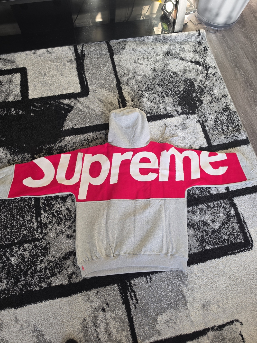 Supreme Grey Hoodie with Pink Logo Panel